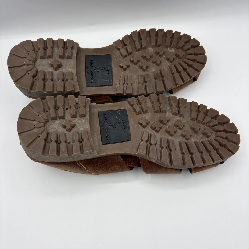 Polo Ralph Lauren Fisherman Sandals Mens Size 9D Brown Leather Chunky Soles